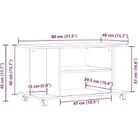 vidaXL TV-meubel met wielen Zwarte eik 80x40x45 cm Engineered Wood