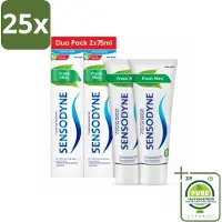 Sensodyne 25 x - Tandpasta - Fresh Mint - Frisse Munt - Duopack - 2 x 75 ml - Grootverpakking - Gevoelige Tanden - Tandpasta - Tandplak Verwijderen - Fluoride - Tandglazuur