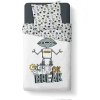 TODAY Kids Happy bedset - 1 persoons - 140 x 200 cm - 100% katoen - Wit en grijs Kinderpatroon -