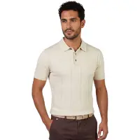 Profuomo polo katoenblend 3 knoops sluiting beige