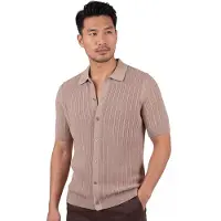 Mos Mosh Doorknoop poloshirt beige structuur korte mouw