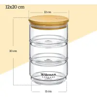 Wilmax England Thermo Glass - Voorraadpot 3-Laags met Bamboe Deksel - 1200 ml - Glas 12 x 20 cm