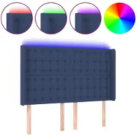 vidaXL Hoofdbord LED 147x16x118/128 cm stof blauw