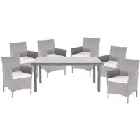 Mendler Polyrotan meubelset Halden, tuinmeubels voor balkon - zitmeubelset grijs, kussens crème