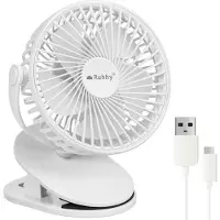 Ruhhy Accu Ventilator met klem | Ø16cm | Staand/Hangend | USB oplaadbaar | Wit | 3 snelheden + Wave functie | vakantie