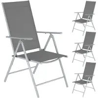 TecTake Tuinstoelen - Set van 4 - Campingstoelen met 8-voudig Verstelbare Hoge Rugleuning - Opklapbaar en Lichtgewicht - Stalen Frame met Ademend Textileen Gaas - Stoelen voor Tuin en Balkon - Zilver