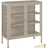 TecTake Metalen Vitrinekast - 80 x 37 x 90,5 cm - Glazen Deuren met Magneetsluiting - Industriële Lowboard Kast op Poten - Verstelbare Legplanken - Buffetkast - Vitrine Kastje - Taupe