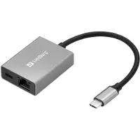 Sandberg USB-C gigabit adapter PD100W (USB-C, RJ45/LAN (1x)), Netwerkadapter, Grijs