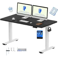 FlexiSpot EN1, verstelbaar bureau, 140x80 cm, draagvermogen 100 kg, met anti-botsingsbescherming, één delige tafelblad, 4 geheugenfuncties (zwart)