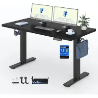 FlexiSpot EN1, verstelbaar bureau, 140x80 cm, draagvermogen 100 kg, met anti-botsingsbescherming, één delige tafelblad, 4 geheugenfuncties (zwart)