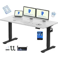 FlexiSpot EN1, verstelbaar bureau op hoogte, 160x80 cm, draagvermogen 100 kg, met anti-botsingsbescherming, één delig tafelblad, 4 geheugenfuncties (wit)