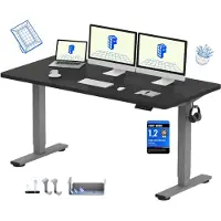 FlexiSpot EN1, verstelbaar bureau, 160x80 cm, draagvermogen 100 kg, met anti-botsingsbescherming, één delige tafelblad, 4 geheugenfuncties (zwart)