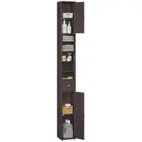 SoBuy Badezimmerschrank Hochschrank smal 20x180x20 cm met verstelbare planken, 2 deuren en 1 lade, bruin Ideaal BZR34-BR