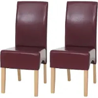 Mendler Set van 2 eetkamerstoelen/keukentoelen Latina, LEER ~ rood, lichte poten