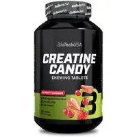 Biotech USA Creatine Candy | Fruitige kauwtabletten met 3 g gemicroniseerde creatine monohydraat | Spierkracht- en prestatieverbeteraar | Veganistisch, 240 tabletten, Rode Bessen