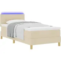 vidaXL LED Box Spring Bed met hoofdeinde Crème 90 x 190 cm Stof