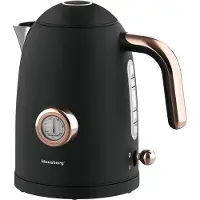 Klausberg - Waterkoker - Retro Waterkoker - Elektrische Waterkoker met Thermometer - Design Waterkoker met Rose Gold - Grote Waterkoker Keuken - Thee & Koffie Koker - 1.7L - RVS - 2200W - Zwart