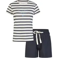Louise Dames korte pyjama set shortama wit/donkerblauw gestreept