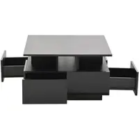 OKWISH Salontafels Koffietafel - Moderne Salontafel Met Lade Opbergruimte - LED Licht En Geometrisch Hoogglans Design - Salon Tafel - 70x70x40 cm - Spaanplaat - Zwart