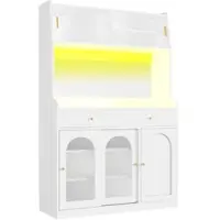 OKWISH Buffetkast – Glazen Schuifdeuren – 2 Lades – Verstelbare Planken En Ruime Opbergruimte – 120×40×180 cm – Met LED-App Muzieksynchronisatie – MDF Wit
