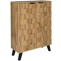 OKWISH Dressoirs - Opbergkast Met Massief Houten Poten En Rattan Accent - Functionele Schoenkast Met Veel Opbergruimte - Spaanplaat - Vintage Bruin - 80,5x35x109,5 cm