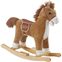 TecTake Hobbelpaard - Schommelpaard met Geluid - Hobbeldier met Pluche Bekleding - Vanaf 2 Jaar - 61 cm Hoog - Bruin