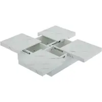 OKWISH Salontafels - Salontafel Met Marmer Effect En Opberglades - Elegant Vierkant Ontwerp - 90x90x25 cm - Hout - Wit