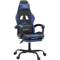 vidaXL Gamestoel draaibaar met voetensteun kunstleer zwart en blauw