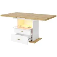 OKWISH Uitschuifbare Eettafel - Met Ledverlichting En Opbergruimte - Voor Keuken En Eetkamer - MDF Wit - 110-140x80x75 cm