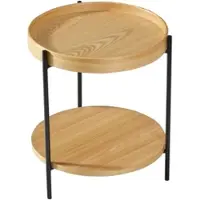 OKWISH Salontafel – Rond 2-Laags Ontwerp – Met Bijpassende Bijzettafel – Massief Hout En MDF Naturel – Ø69x38 cm