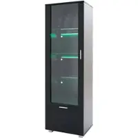 OKWISH Vitrine Kast – 40x50x160 cm – Acryl Glazen Deur – 3 Geharde Glasplanken – Hoogglans Zwart – LED 20 Kleuren – Soft-Close Scharnieren – Spaanplaat
