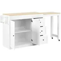 OKWISH Keukeneiland - Uitschuifbaar Werkblad En Laden - Voor Keuken En Eethoek - 112-186,8 x 45 x 93 cm - MDF - Wit