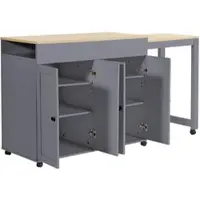 OKWISH Bartafel Keukeneiland - Uittrekbaar 117-180 Cm - Met Opbergruimte 6 Vakken - Voor Eten En Werken - MDF Grijs - 50×94,6 Cm