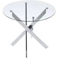 OKWISH Eettafel – Ronde Tafel Voor Keuken En Eethoek – Ruimtebesparend En Onderhoudsvriendelijk – Glas En Metaal Zilver