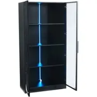 OKWISH Vitrinekast – App-Stuurbare LED – 80×40×160 cm – 2 Glazen Deuren – 4 Laags Met Verstelbare Planken – Spaanplaat Zwart – Met USB
