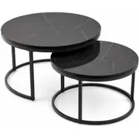 OKWISH Set Van 2 Salontafels - Stapelbaar - MDF Bovenblad - Met Metaal Frame - Verstelbare Voeten - Zwart