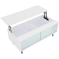 OKWISH Salontafel – In Hoogte Verstelbaar Met Verborgen Opbergruimte En Led Verlichting – Woonkamer – Spaanplaat Wit – 105×50×43 Cm