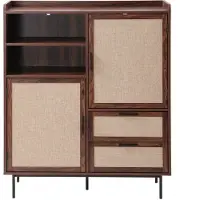 CALICOSY - Hoge buffetkast met 2 deuren en 2 laden met stoffen fronten H120 cm - JETSON