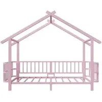 Merax Babybed, kinderbed 60x140 cm, met verstelbare hoogte, spijlenbed, veiligheidsbarrière, standaard voor wiegjes, ombouwbaar tot bijbed, bureau, natuurlijke uitvoering