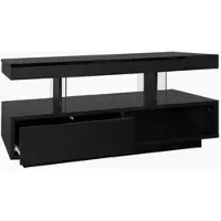 OKWISH Salontafels - Salontafel Met LED Verlichting En Opbergruimte - 4 Glasplaten En 2 Lades - 95x50x42,5 cm - Hout - Zwart