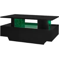 OKWISH Salontafels - Salontafel Met LED Verlichting En Hoogglans Blad - Functioneel Met 2 Lades - 90x55x41 cm - Hout - Zwart