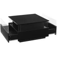 OKWISH Salontafels - Salontafel Met Opbergruimte En LED Hoogglans Bovenblad - 70x70x41 cm - Spaanplaat - Zwart