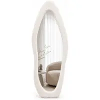 Buxibo SensaHome Gevoerde staande spiegel in vorm – Volledige spiegel met wildleren fluweel – 60 x 160 – Teddywit