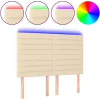 vidaXL Hoofdbord LED 144x5x118/128 cm stof crèmekleurig