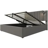 MODFU Bedframe 180x200 cm – Met leeslamp, USB/Type-C & hydraulisch – Grijs katoen/linnen