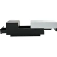 OKWISH Salontafels Koffietafel - Koffietafel Met 2 Lades En Schuifblad - Bijzettafeltjes Woonkamer Met Opbergruimte - 100x50x38 cm - Spaanplaat - Wit、Zwart
