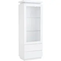 OKWISH Vitrine – Hoogkast Met Glazen Acryldeur – 5-Laags Opbergruimte – 2 Lades – Met LED Met App-Bediening – 60x40x171 cm – Hoogglans Wit – Spanplaat