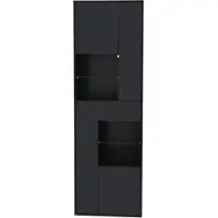 OKWISH Vitrinekast - Moderne Kast Met LED En 1 Lade - 4 Deuren En Anti-Kantelontwerp - 55x38x170 cm - Spaanplaat - Zwart