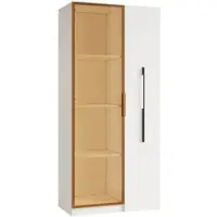 OKWISH Vitrinekast – Glazen Deuren – 70×40×160 cm – Met Ingebouwde LED-Verlichting – Zijlade Met Meerdere Vakken – Opbergruimte En Presentatie – MDF Wit