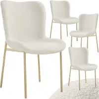 TecTake - 4x gestoffeerde eetkamerstoel - Bouclé - wit/goud